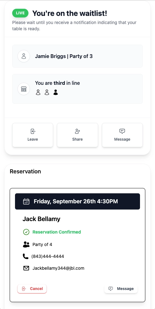 Mobile reservation booking form